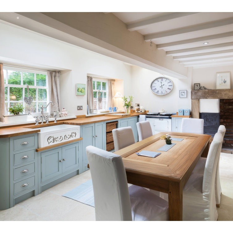 White and Platinum Ornamental Fireclay Farmhouse Kitchen Sink