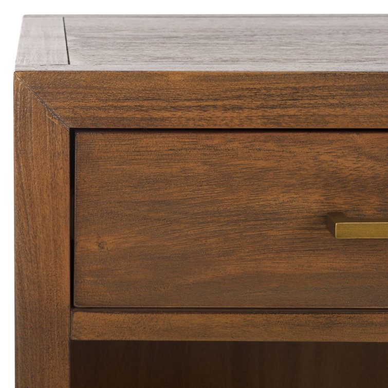 Ariella Brown Mahogany 1-Drawer Nightstand with Brass Pull