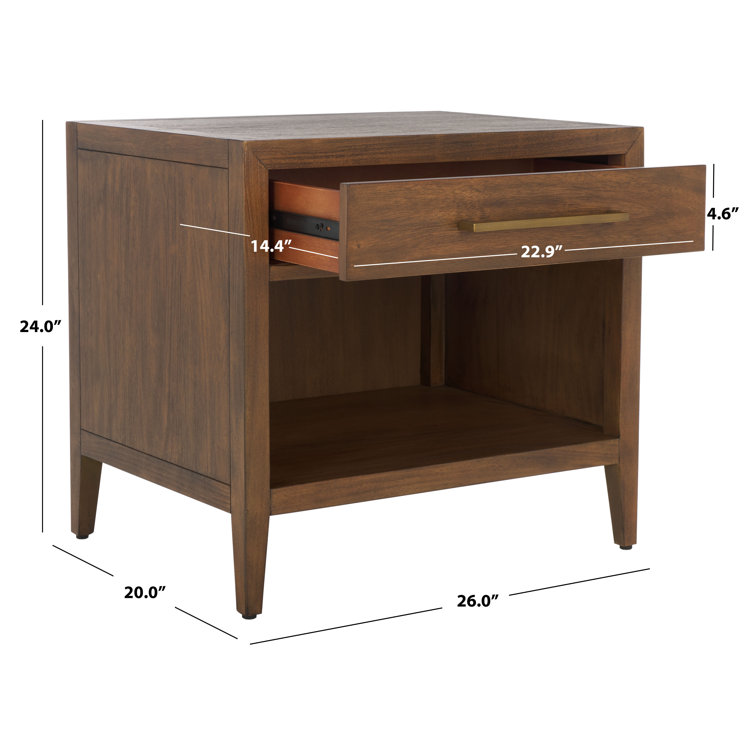 Ariella Brown Mahogany 1-Drawer Nightstand with Brass Pull