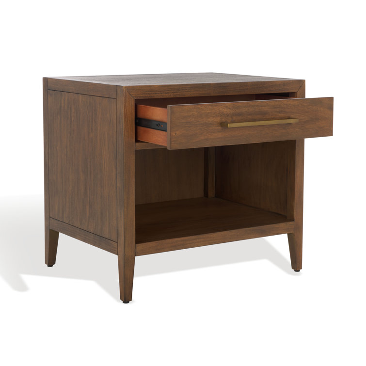 Ariella Brown Mahogany 1-Drawer Nightstand with Brass Pull