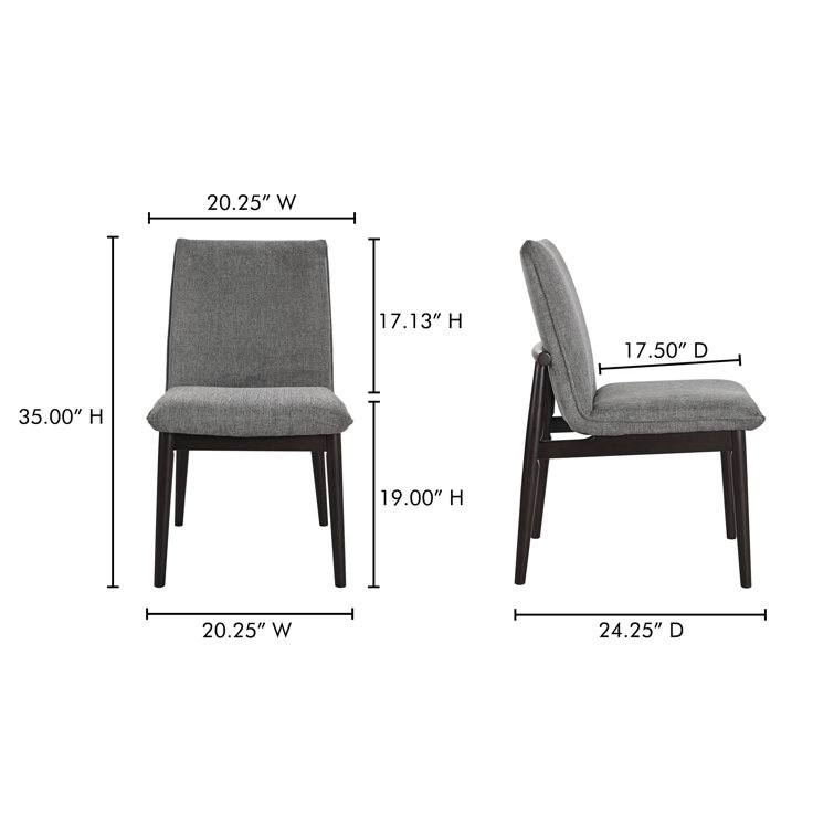 Gray Upholstered Dining Chairs with Dark Brown Wood Legs, Set of 2