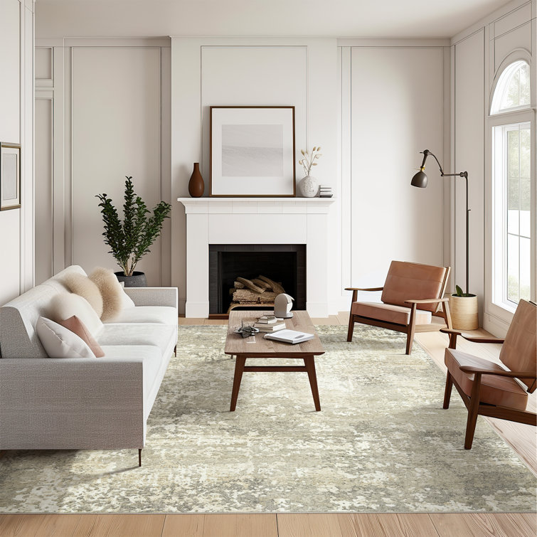 Beige and Gray Abstract Washable 9' x 12' Area Rug