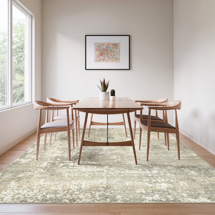 Beige and Gray Abstract Washable 9' x 12' Area Rug