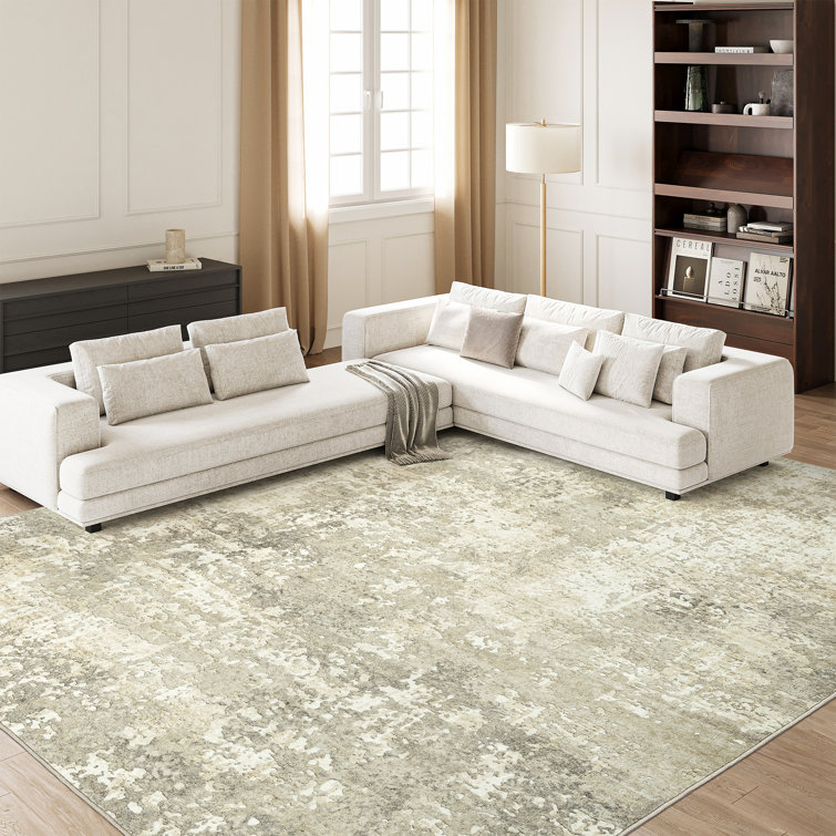 Beige and Gray Abstract Washable 9' x 12' Area Rug