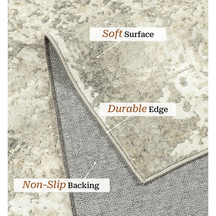 Beige and Gray Abstract Washable 9' x 12' Area Rug
