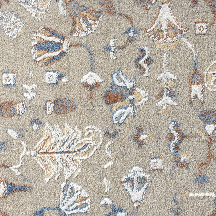 Beige and Blue Rectangular Synthetic Washable Area Rug