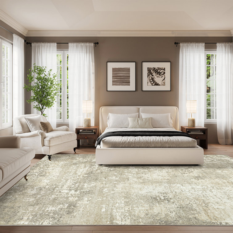 Beige and Gray Abstract Washable 9' x 12' Area Rug