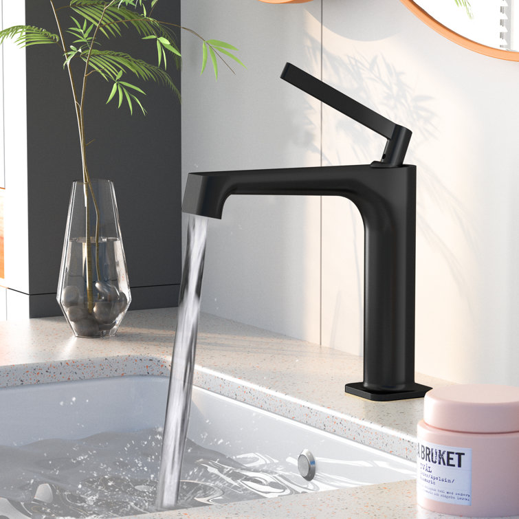 Matte Black Single Handle Bathroom Faucet with Drain Assembly