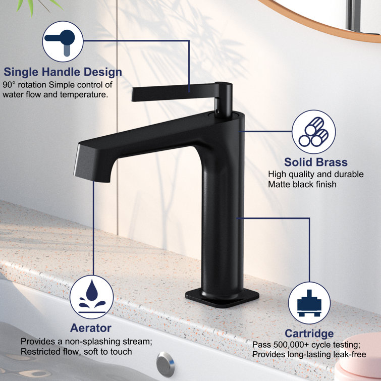Matte Black Single Handle Bathroom Faucet with Drain Assembly