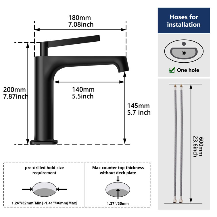 Matte Black Single Handle Bathroom Faucet with Drain Assembly