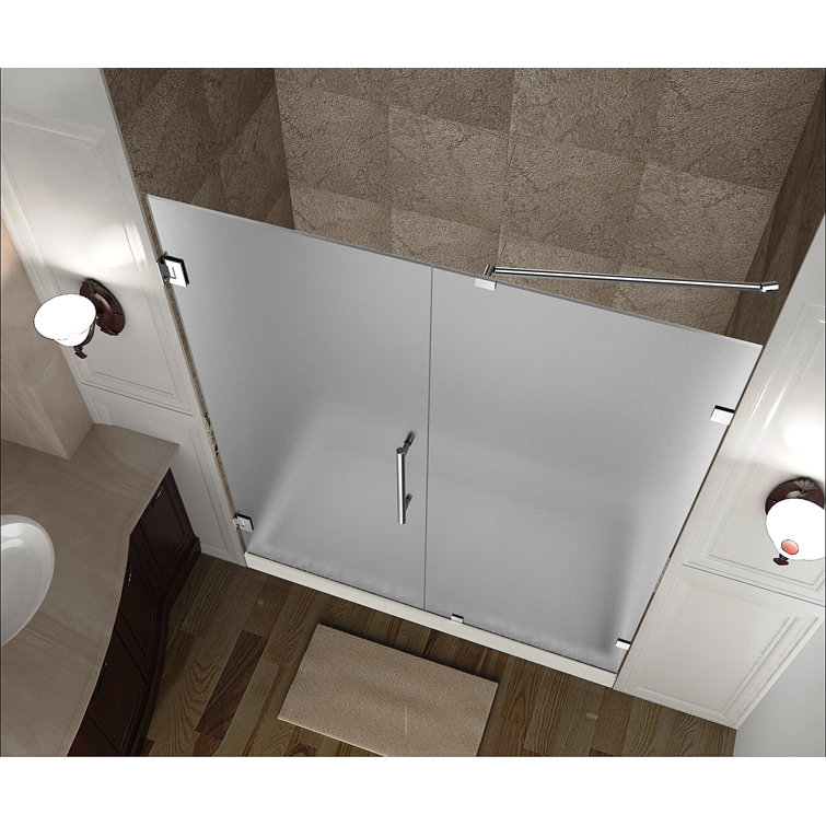 Nautis 62" x 72" Frameless Chrome Hinged Shower Door with Frosted Glass
