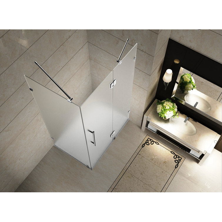 Avalux Frosted Glass Frameless Hinged Shower Enclosure with Stainless Steel Hardware