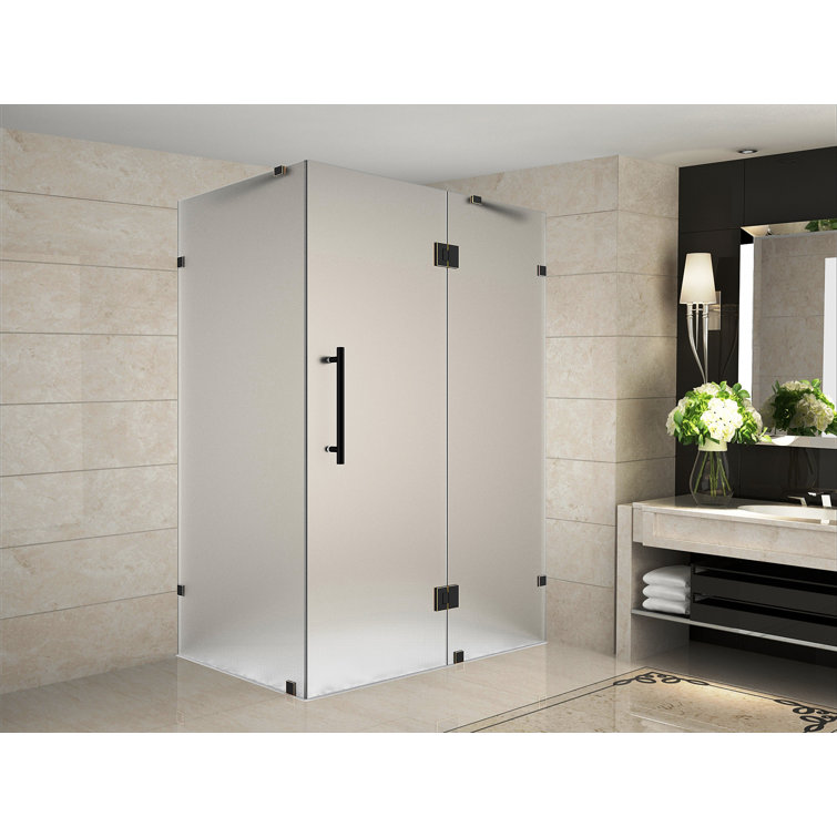 Avalux 72" Frosted Glass Frameless Hinged Shower Enclosure with Chrome Finish