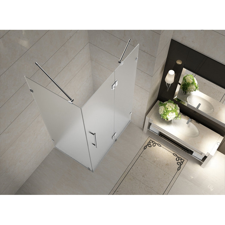Avalux 33" Frosted Glass Frameless Stainless Steel Shower Enclosure