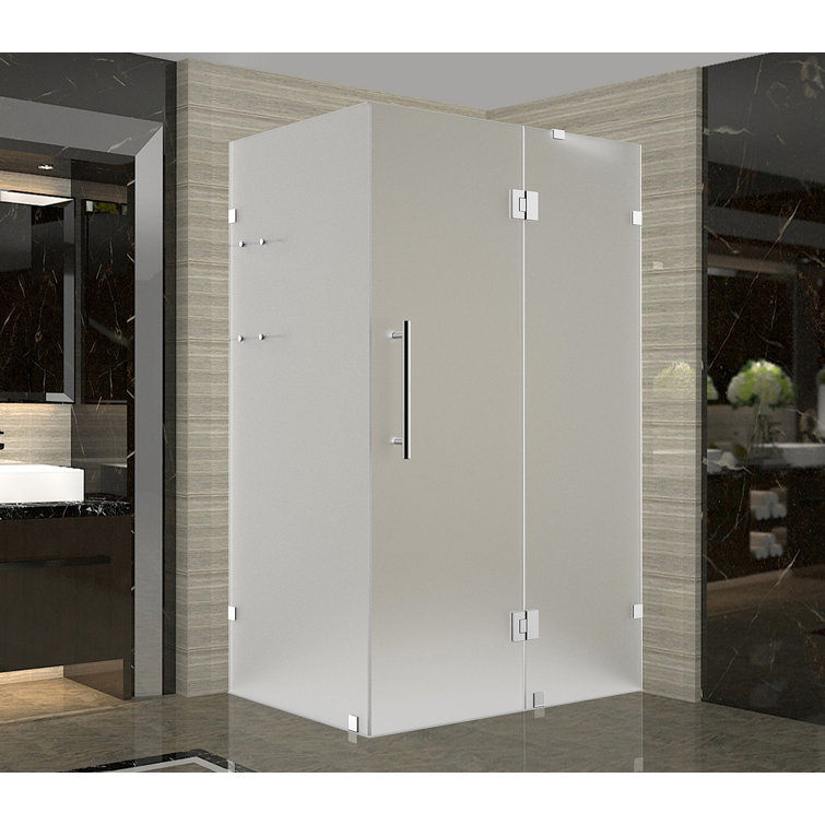 Avalux GS 33" x 72" Frameless Frosted Glass Shower Enclosure with Stainless Steel Hardware