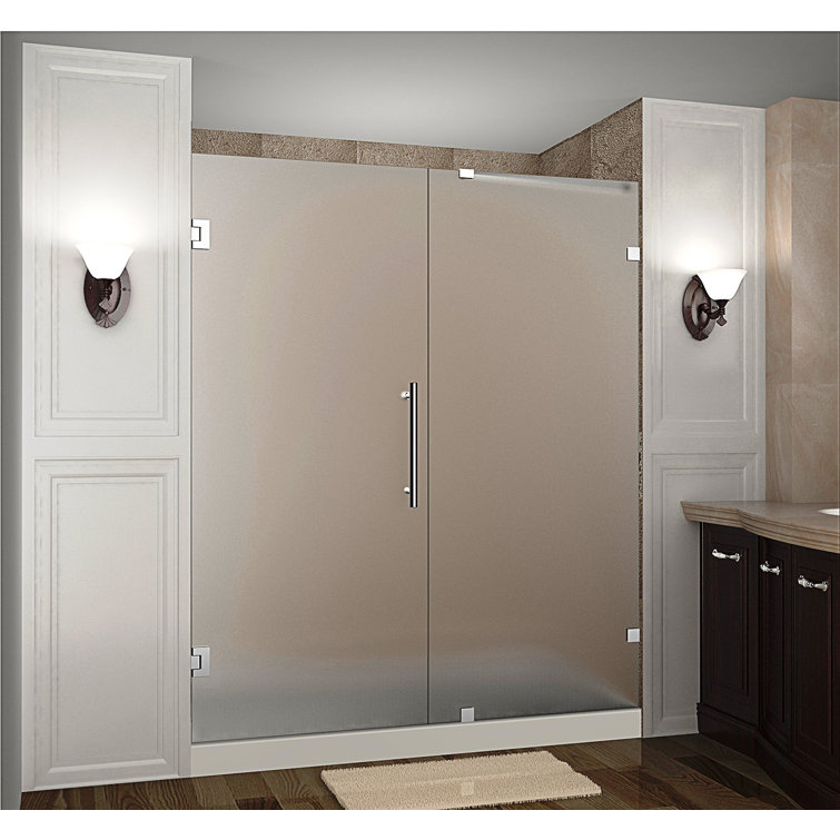 Nautis 76" x 72" Frosted Glass Frameless Hinged Shower Door in Chrome