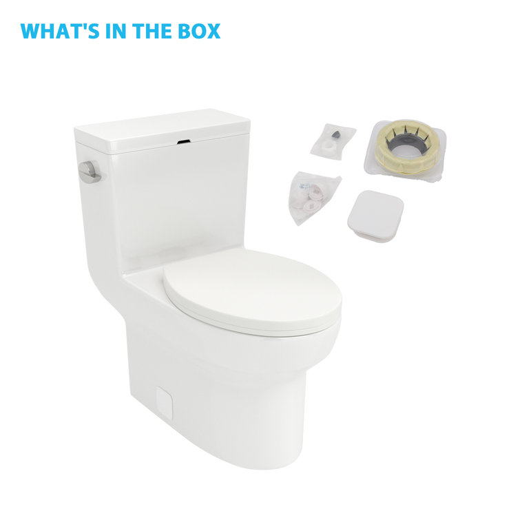 Glossy White Ceramic Elongated One-Piece Toilet with Soft-Close Seat