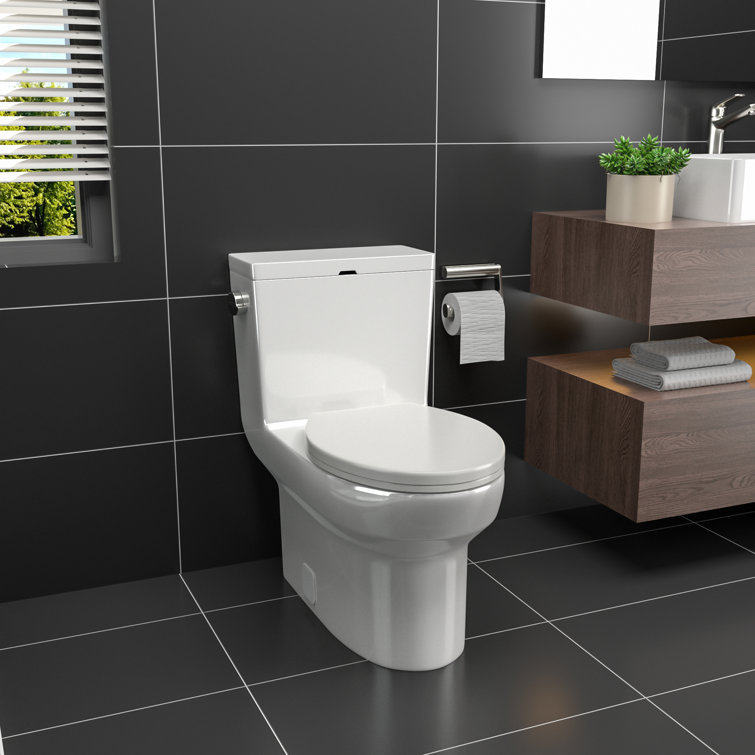 Glossy White Ceramic Elongated One-Piece Toilet with Soft-Close Seat