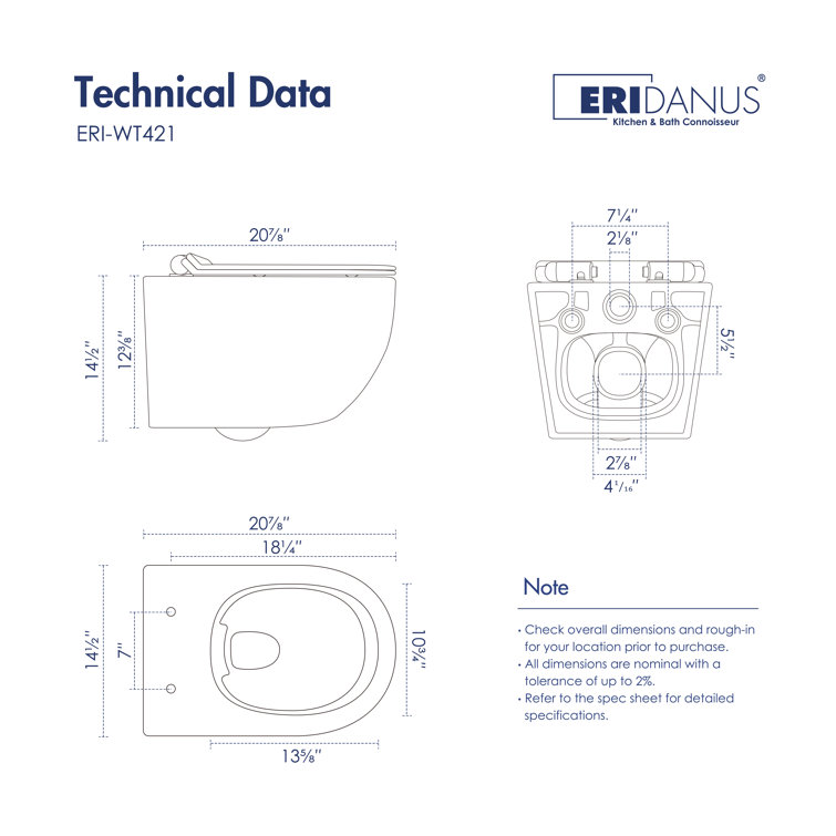 Hampton White Wall Mounted Dual Flush Toilet