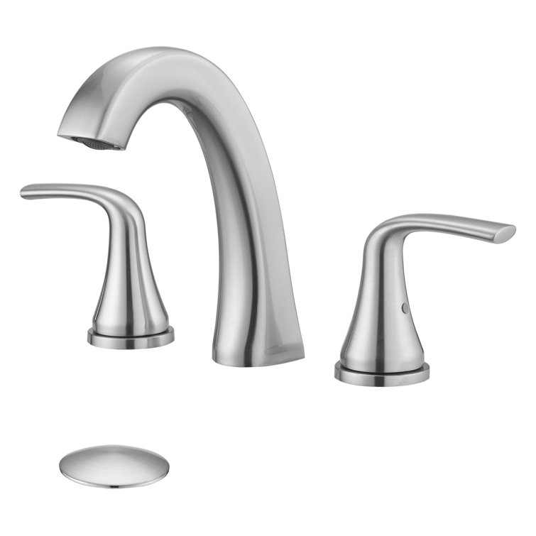 Brushed Nickel 8-Inch Widespread 2-Handle Bathroom Faucet with Drain Assembly