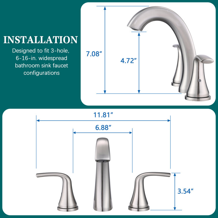 Brushed Nickel 8-Inch Widespread 2-Handle Bathroom Faucet with Drain Assembly