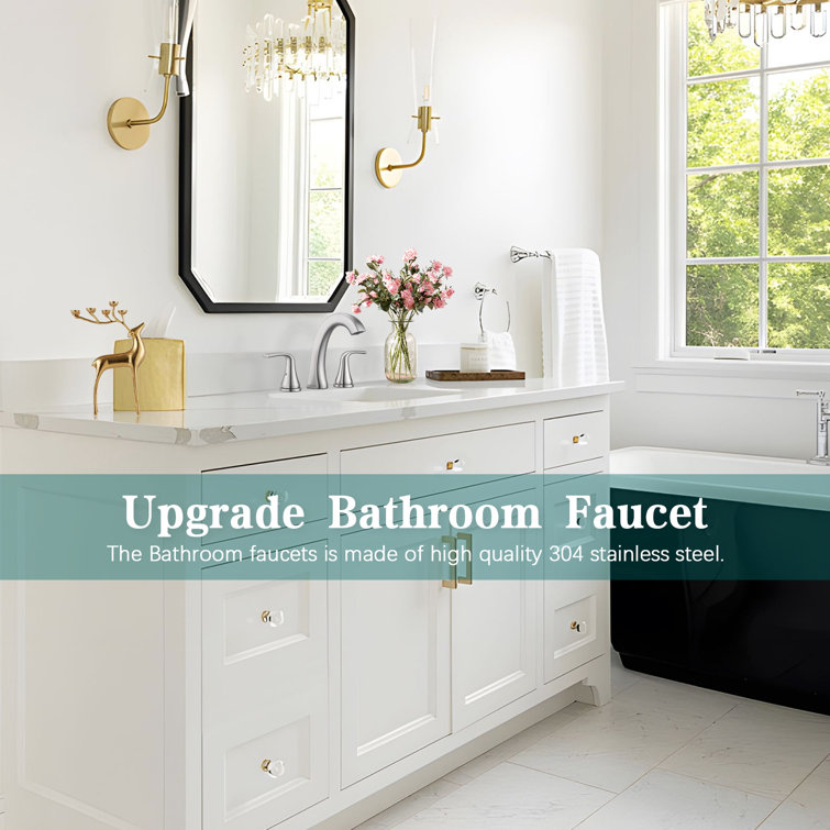 Brushed Nickel 8-Inch Widespread 2-Handle Bathroom Faucet with Drain Assembly