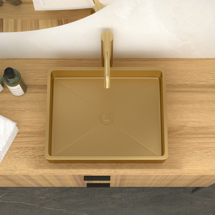 Gold Rectangular Stainless Steel Vessel Sink 19 x 15 Inch