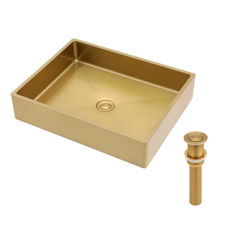Gold Rectangular Stainless Steel Vessel Sink 19 x 15 Inch