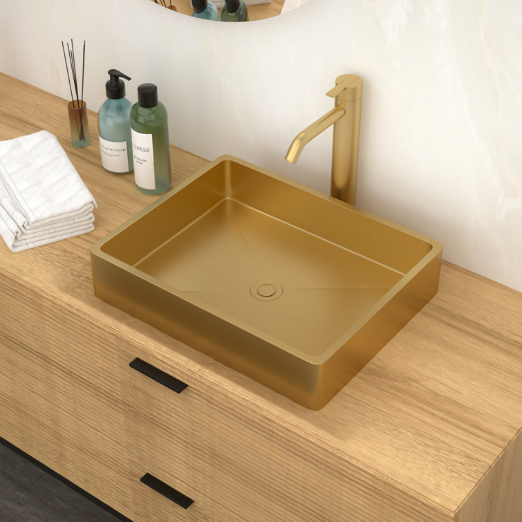 Gold Rectangular Stainless Steel Vessel Sink 19 x 15 Inch