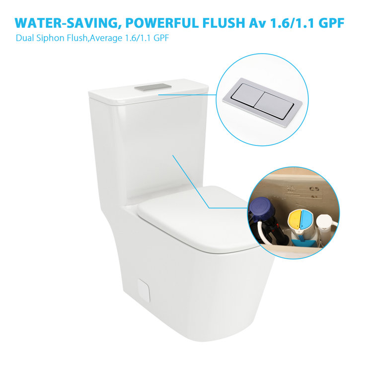 White Ceramic Square One-Piece Dual Flush Toilet