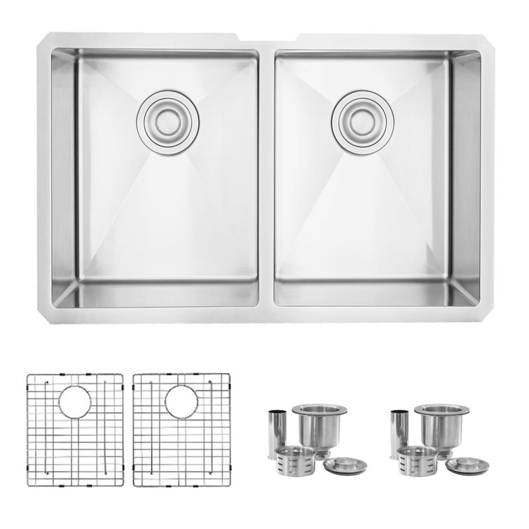 Stylish Topaz 28" Double Bowl Stainless Steel Drop-In Kitchen Sink