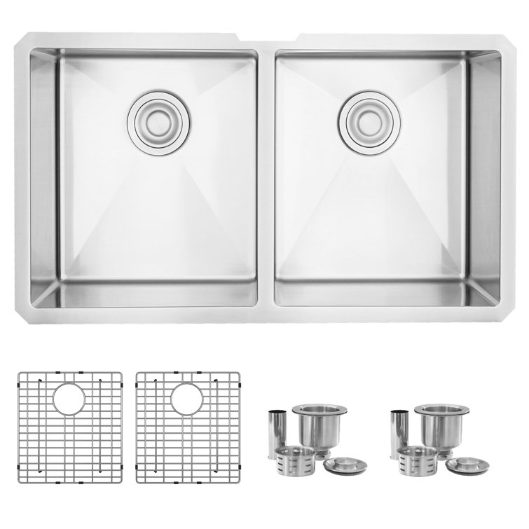 Zircon 32" Double-Bowl Stainless Steel Undermount Kitchen Sink