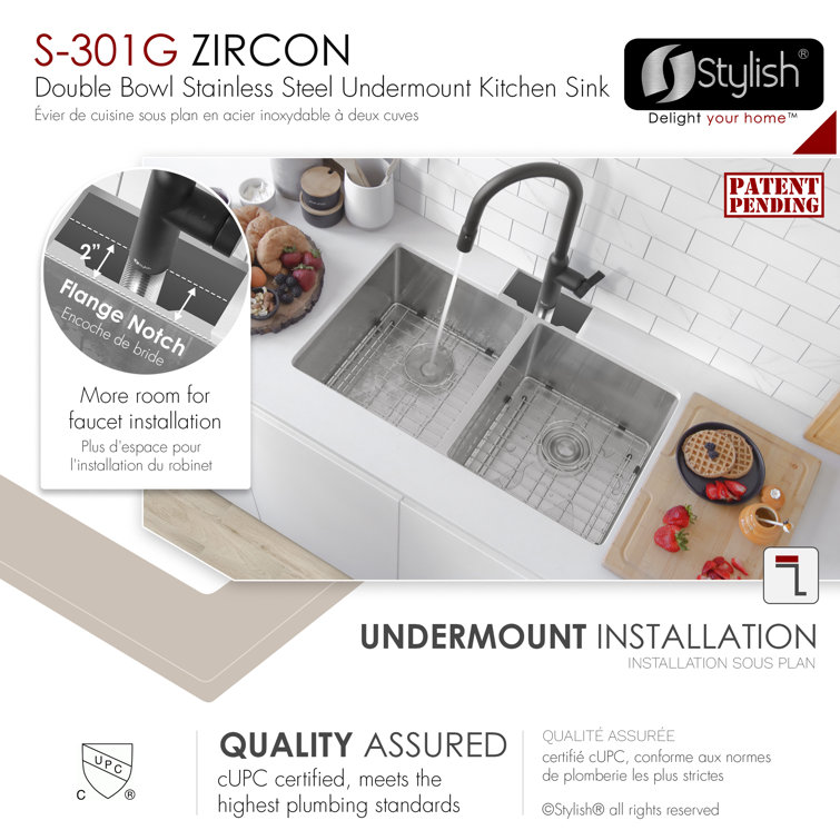 Zircon 32" Double-Bowl Stainless Steel Undermount Kitchen Sink
