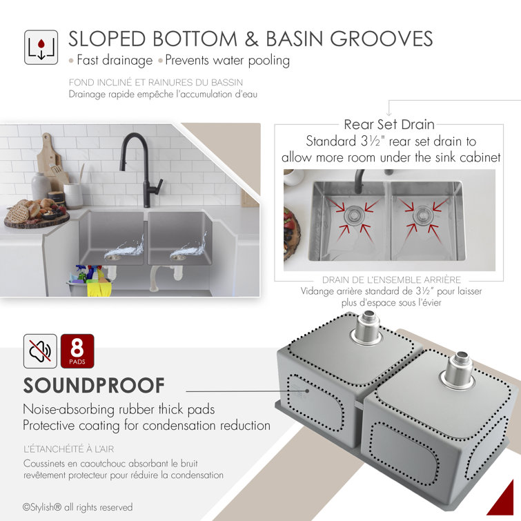 Zircon 32" Double-Bowl Stainless Steel Undermount Kitchen Sink