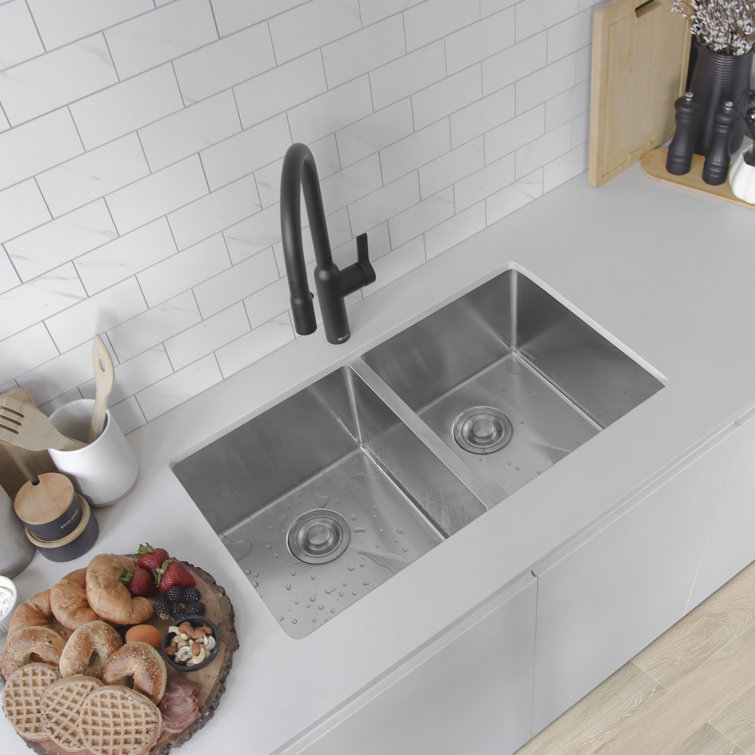 Zircon 32" Double-Bowl Stainless Steel Undermount Kitchen Sink