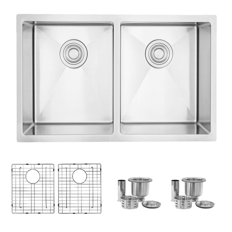 Stylish 28" Double-Bowl Stainless Steel Drop-In Kitchen Sink