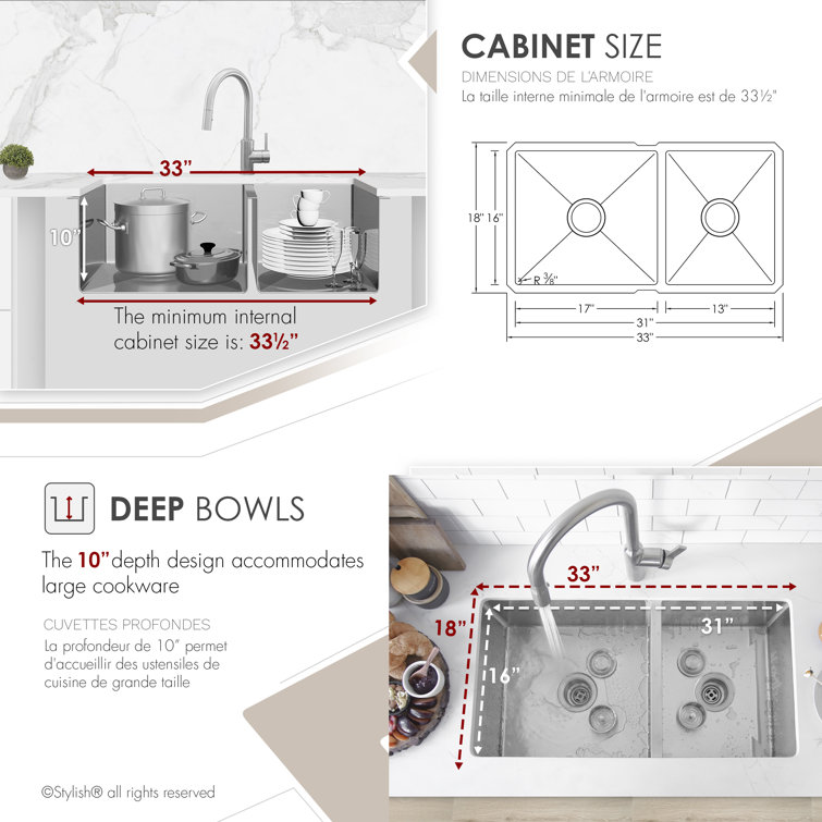 Beryl 33" Stainless Steel Double-Bowl Undermount Kitchen Sink