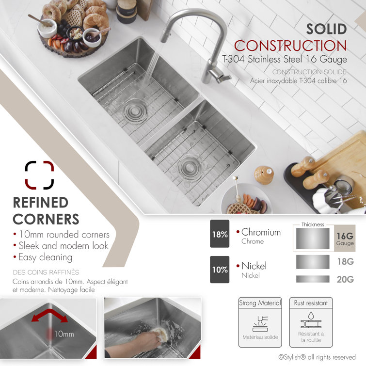 Beryl 33" Stainless Steel Double-Bowl Undermount Kitchen Sink