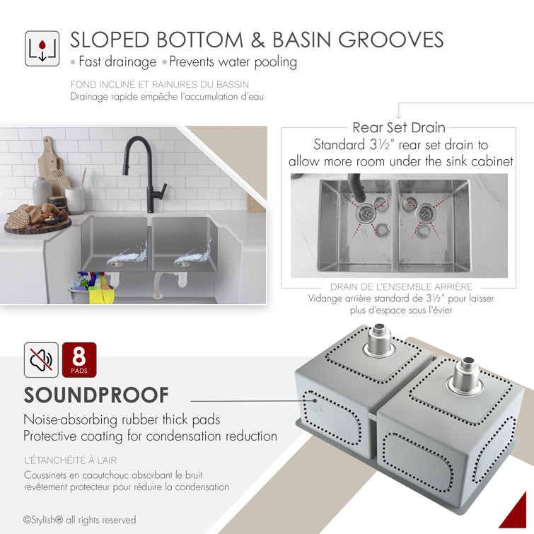 Stylish 28" Double-Bowl Stainless Steel Drop-In Kitchen Sink