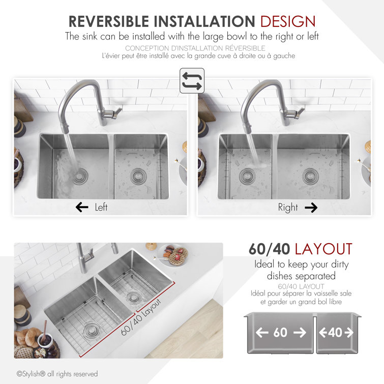 Beryl 33" Stainless Steel Double-Bowl Undermount Kitchen Sink