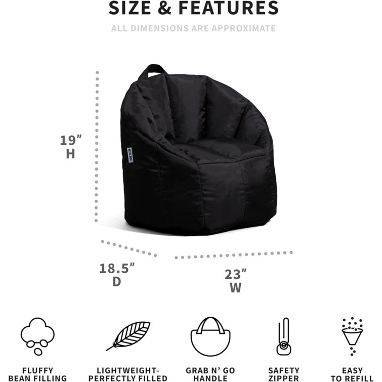 Big Joe Black Nylon Blend Milano Bean Bag Chair