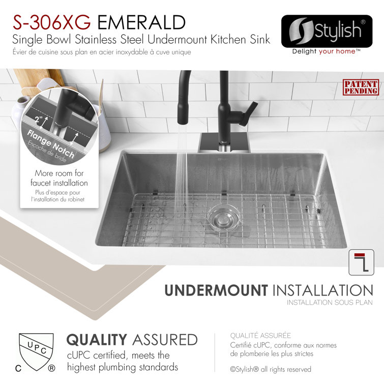 Emeral 28" Stainless Steel Single-Bowl Undermount Kitchen Sink