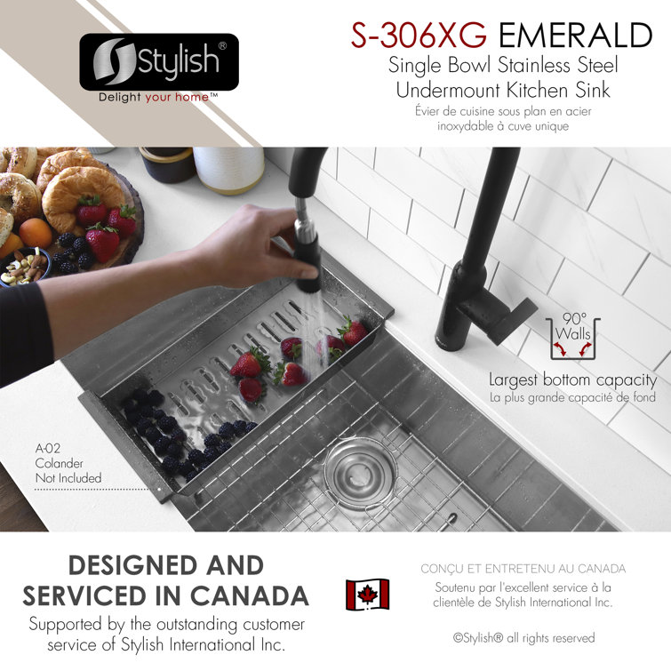 Emeral 28" Stainless Steel Single-Bowl Undermount Kitchen Sink