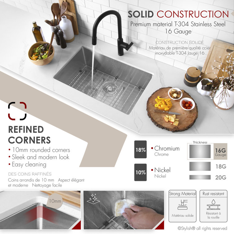 Emeral 28" Stainless Steel Single-Bowl Undermount Kitchen Sink