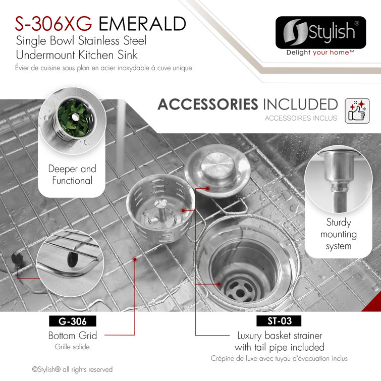 Emeral 28" Stainless Steel Single-Bowl Undermount Kitchen Sink