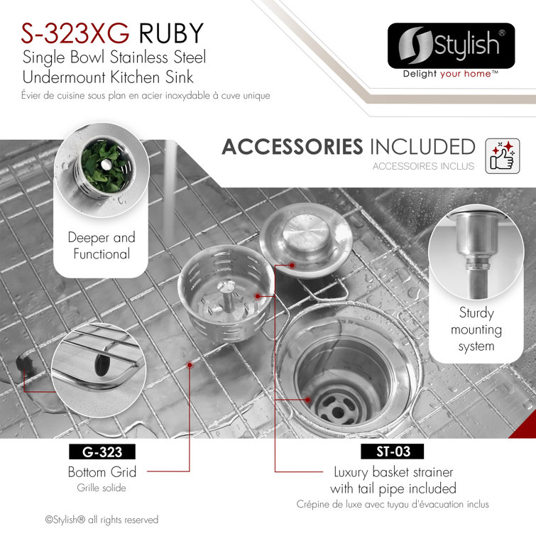 32" x 18" Stainless Steel Single Bowl Undermount Kitchen Sink