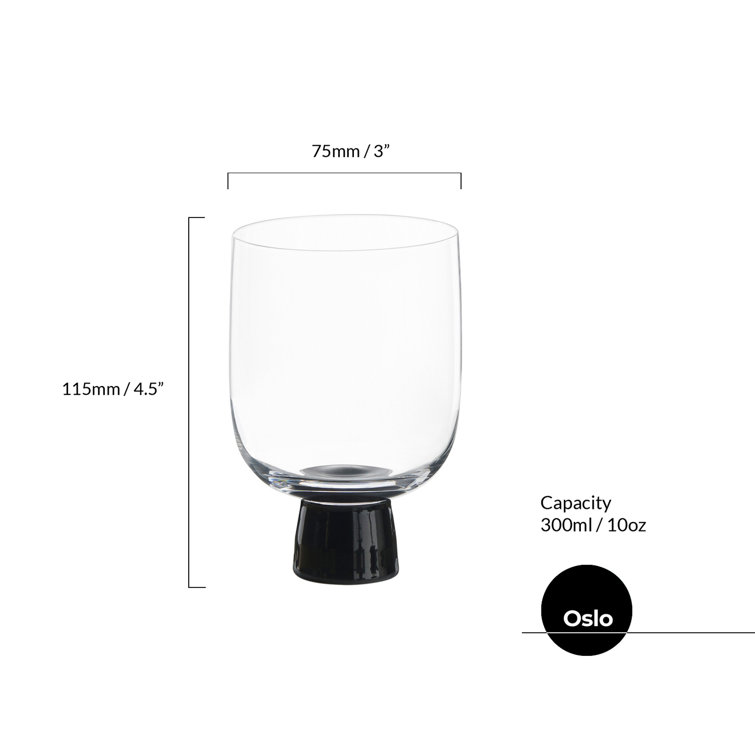 Handmade 10.25oz Clear and Black Glass Drinking Glass Set