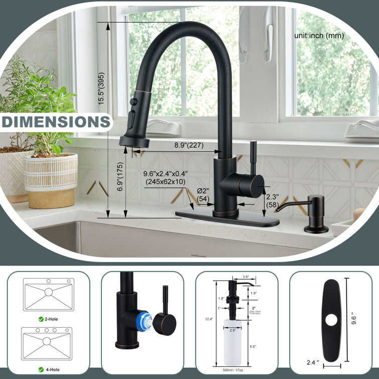 Oil Rubbed Bronze Pull Down Kitchen Faucet with Soap Dispenser