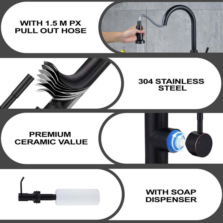 Oil Rubbed Bronze Pull Down Kitchen Faucet with Soap Dispenser