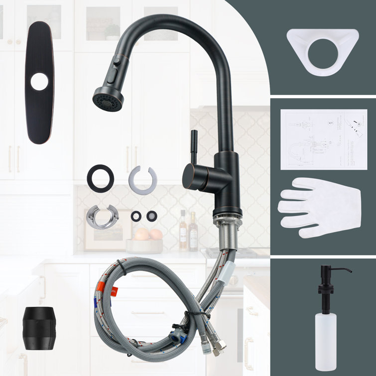 Oil Rubbed Bronze Pull Down Kitchen Faucet with Soap Dispenser